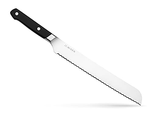 Misen Serrated Bread Knife - 9.5 Inch Bread Cutter - High Carbon Steel Serrated Kitchen Knives, Black
