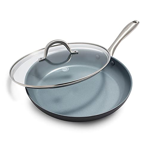 GreenPan Lima Hard Anodized Healthy Ceramic Nonstick 12' Frying Pan Skillet with Lid, PFAS-Free, Oven Safe, Gray