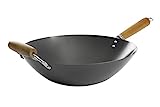 Kenmore Hammond Flat Bottom Carbon Steel Wok, 14-Inch, Black