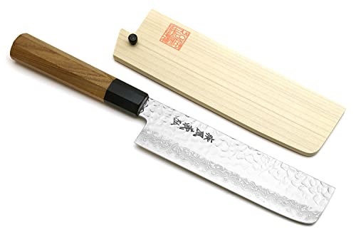 Yoshihiro VG-10 46 Layers Hammered Damascus Nakiri/Usuba Japanese Vegetable Chefs Knife (Octagonal Ambrosia Handle)