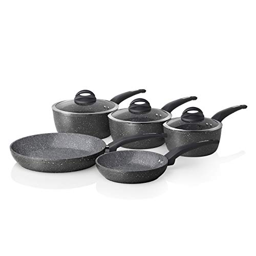 TOWER Cerastone Forged Aluminium Pan Set with Easy Clean Non-Stick Ceramic Coating, 5 Piece, Graphite