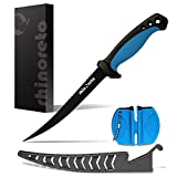 Rhinoreto Fish fillet knife. Flexible, stainless steel blade. Filet knifes for fish with sheath and sharpener. (6.5)
