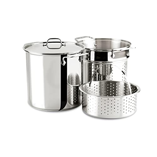 All-Clad E796S364 Specialty Stainless Steel Dishwasher Safe 12-Quart Multi Cooker Cookware Set, 3-Piece with 1 lid, Silver