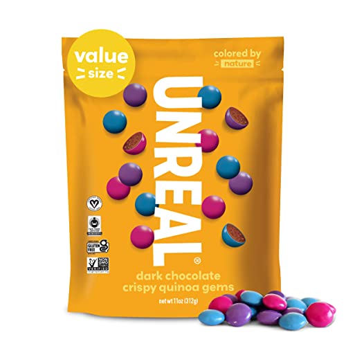 UNREAL Dark Chocolate & Crispy Quinoa Gems | Certified Vegan Fair Trade, Non-GMO | Made with Gluten Free Ingredients and Colors from Nature | No Sugar Alcohols or Soy | Value Size, 11oz