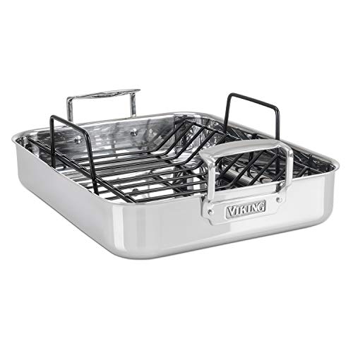 Viking Culinary 3-Ply Stainless Steel Roasting Pan with Nonstick Rack, 16' x 13'