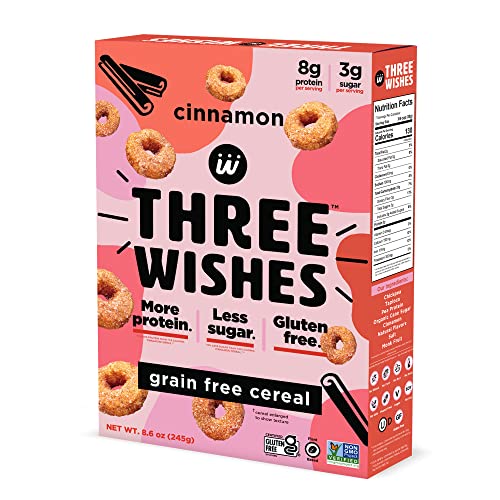 Protein and Gluten-Free Breakfast Cereal by Three Wishes - Cinnamon, 1 Pack - High Protein and Low Sugar Snack - Vegan, Kosher, Grain-Free and Dairy-Free - Non-GMO