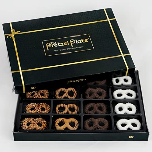 Chocolate Covered Pretzels Gift Box- Vegan Gourmet Assorted Dark & White Chocolates Gift - Premium Candy for Giving Women &, Men, Present For Christmas Mothers Day, Anniversary, Holiday, Birthday (Standard, Dark White and Peanut Butter)