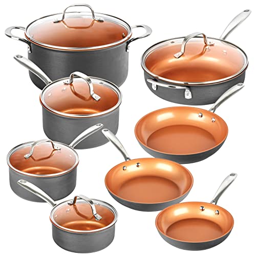 Gotham Steel Pro Pots and Pans Set Nonstick 13 Piece Hard Anodized Kitchen Cookware Sets with Nonstick Ceramic Cookware Set, Oven, Dishwasher Safe Metal Utensil Safe Non Stick Frying Pan Set, Nonstick