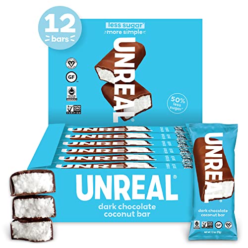Unreal Dark Chocolate Coconut Bars | Certified Vegan, Gluten Free, Fair Trade, Non-GMO | No Sugar Alcohols or Soy 1.3 Oz (Pack of 12)