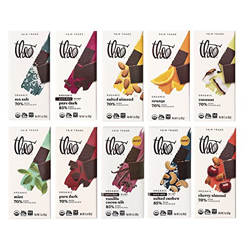 Theo Chocolate Organic Dark Chocolate Vegan Variety 10 Pack | Fair Trade, Chocolate Gift