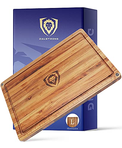 DALSTRONG Teak Wood Cutting Board - 22' x 15' Large Size - Tight Wood Grain - Laser-Engraved Measurements & Juice Groove - Kitchen Chopping Board - Serving - Large Cutting Boards - Gift Packaging